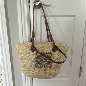 Cream and Brown Tote Bag with Leather Handles NWOT